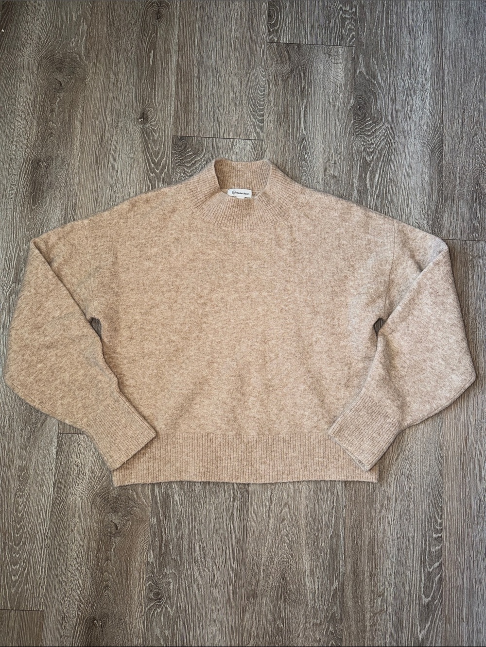Woolen bloom Cozy tan mock neck Turtleneck Sweater balloon sleeves fall